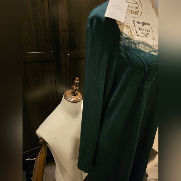 Frette 2024 Fall Nightgown Lingerie New w/Tags Emerald Green W/ Pretty Lace Neck - Picture 4 of 12